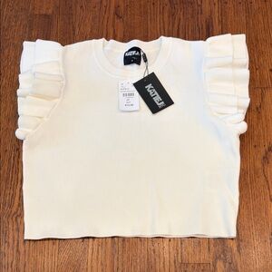 NWT Katie J NYC Girls White Isla Top Ruffle Flutter Sleeve Tween Medium (10)